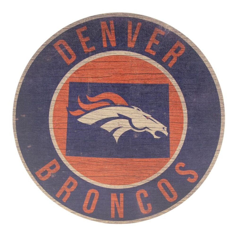 NFL Denver Broncos Sign Wood 12 Inch Round State Design